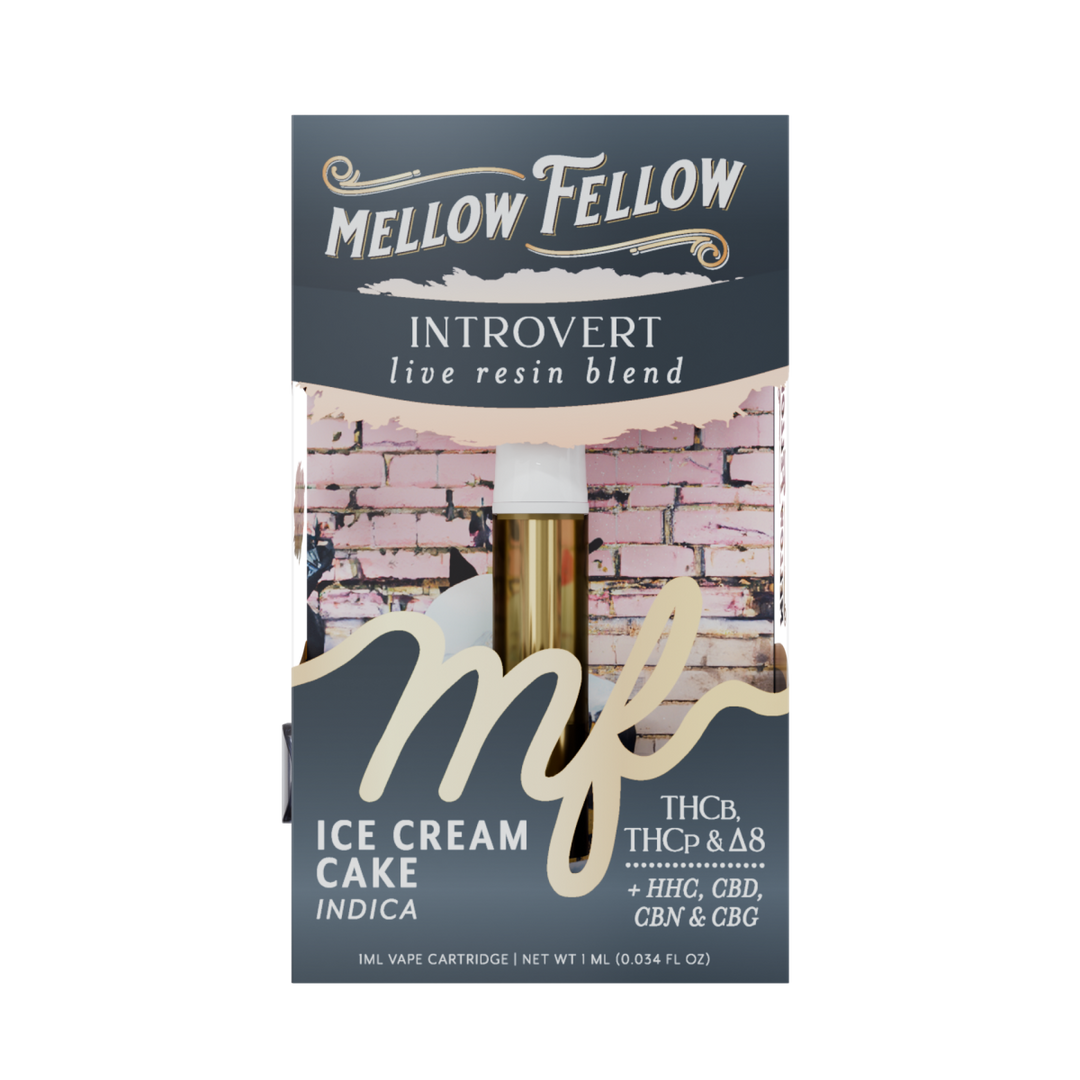 Introvert Blend 1ml Live Resin Vape Cartridge - Ice Cream Cake (Indica) - Mellow Fellow