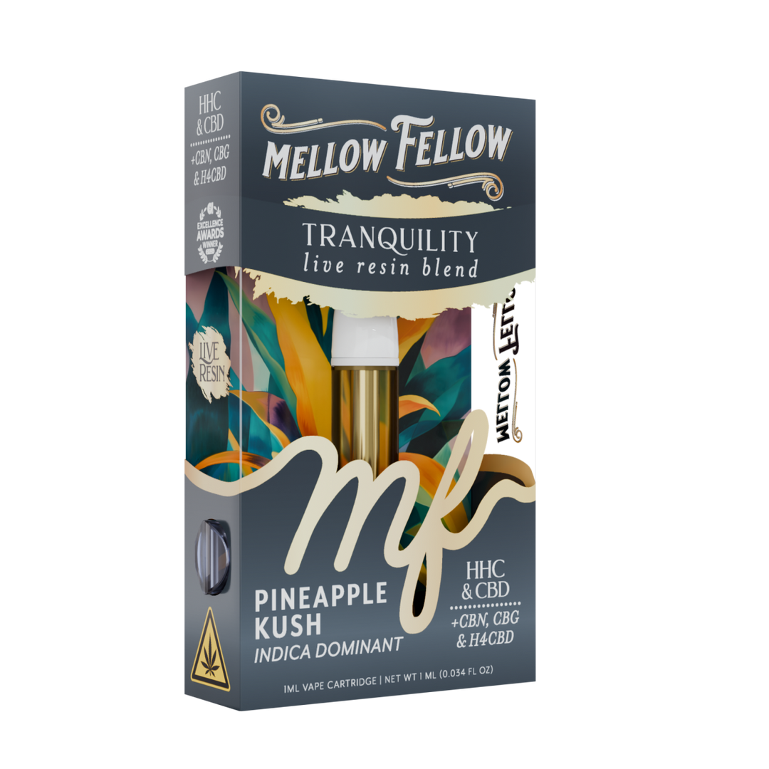 Tranquility Blend 1ml Live Resin Vape Cartridge - Pineapple Kush (Indica Dominant) - Mellow Fellow