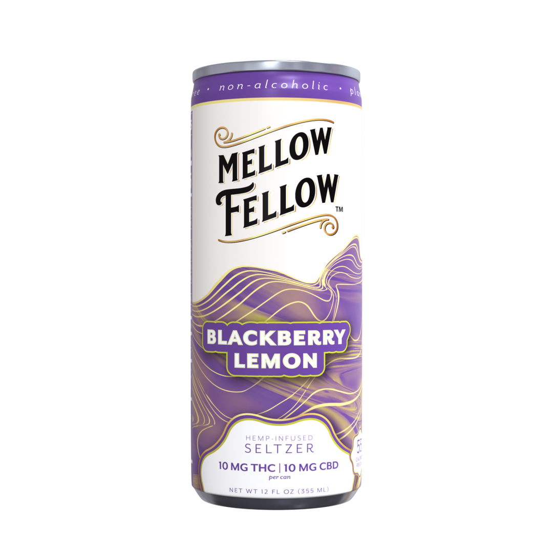 Delta 9 THC + CBD Seltzer Beverage 20MG - Blackberry Lemon 4 Pack - Mellow Fellow
