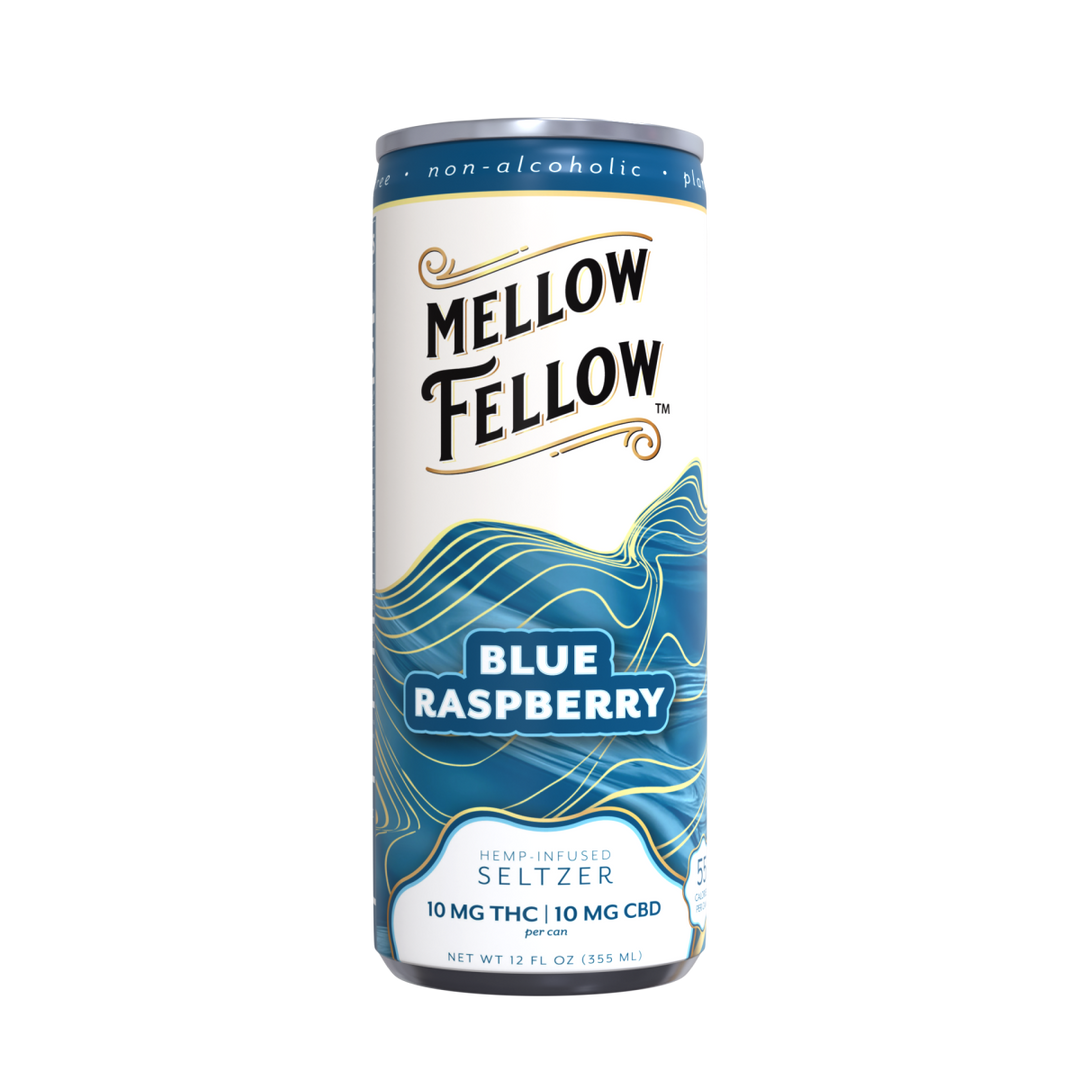 Delta 9 THC + CBD Seltzer Beverage 20MG - Blue Raspberry 4 Pack - Mellow Fellow