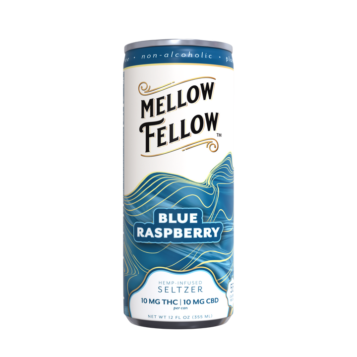 Delta 9 THC + CBD Seltzer Beverage 20MG - Blue Raspberry 4 Pack - Mellow Fellow