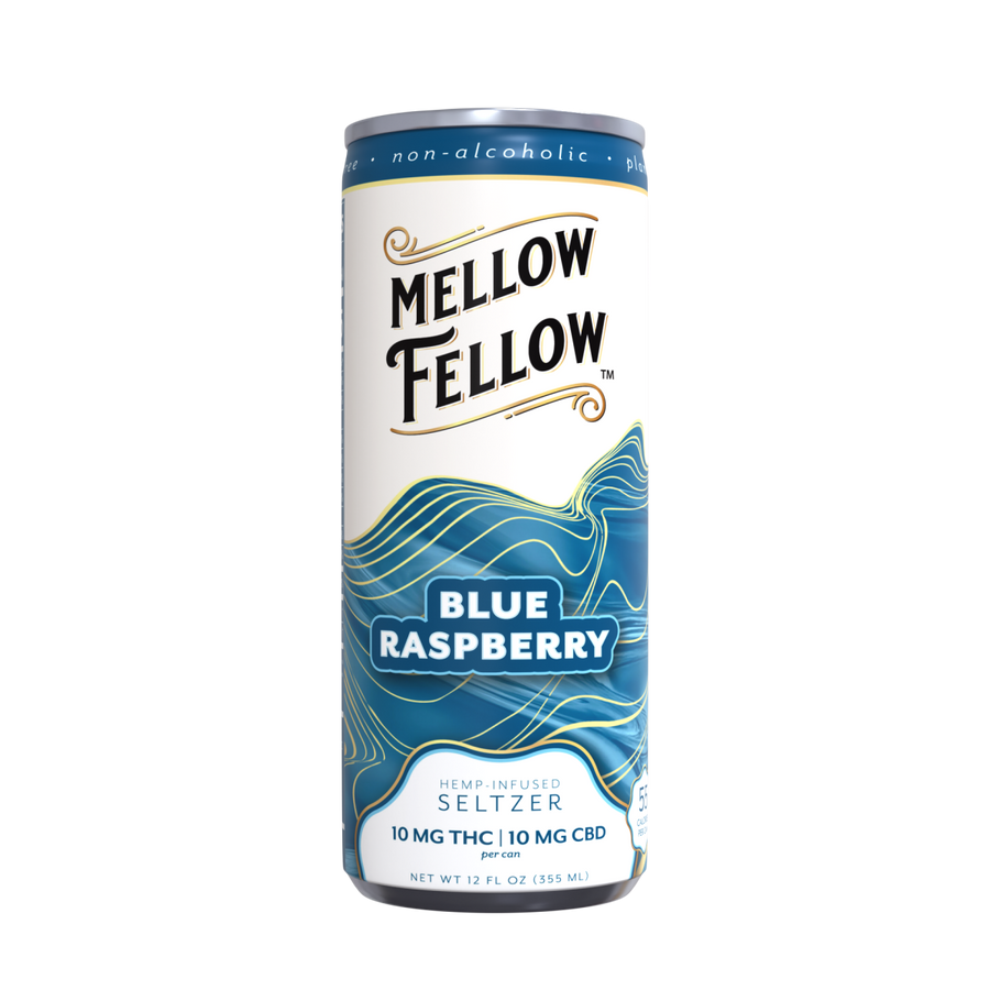 Delta 9 THC + CBD Seltzer Beverage 20MG - Blue Raspberry 4 Pack - Mellow Fellow