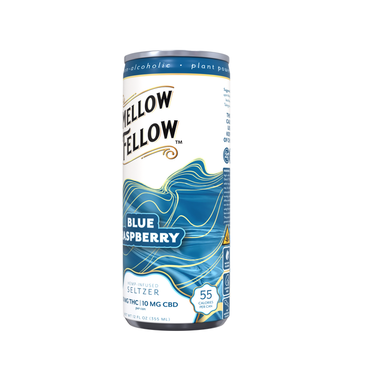 Delta 9 THC + CBD Seltzer Beverage 20MG - Blue Raspberry 4 Pack - Mellow Fellow