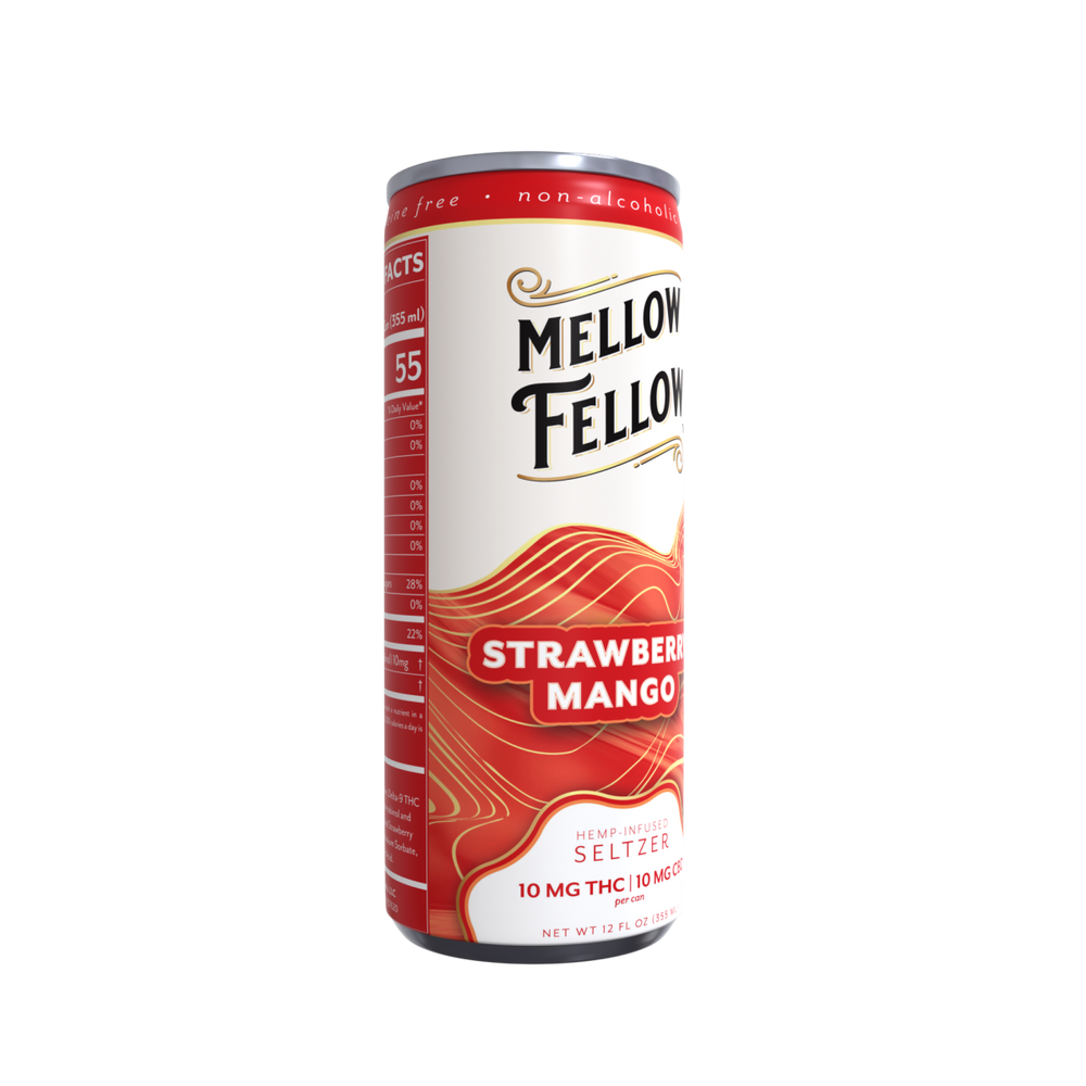 Delta 9 THC + CBD Seltzer Beverage 20MG - Strawberry Mango 4 Pack - Mellow Fellow