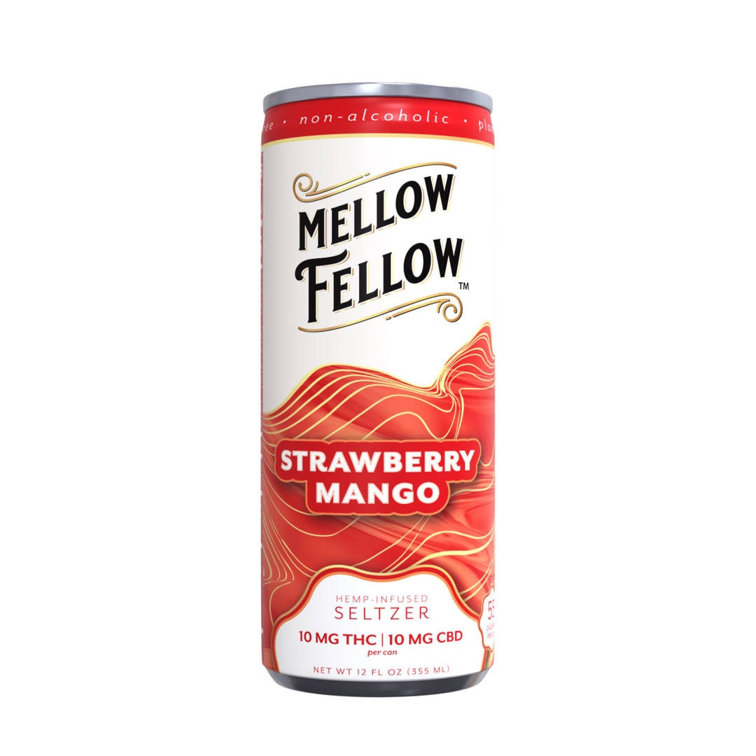 Delta 9 THC + CBD Seltzer Beverage 20MG - Strawberry Mango 4 Pack - Mellow Fellow