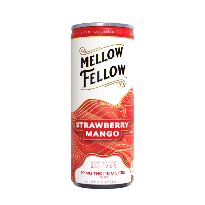 Delta 9 THC + CBD Seltzer Beverage 20MG - Strawberry Mango 4 Pack - Mellow Fellow
