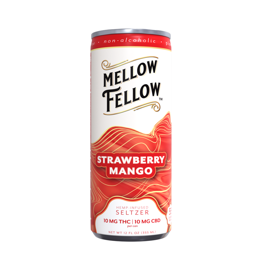 Delta 9 THC + CBD Seltzer Beverage 20MG - Strawberry Mango 4 Pack - Mellow Fellow