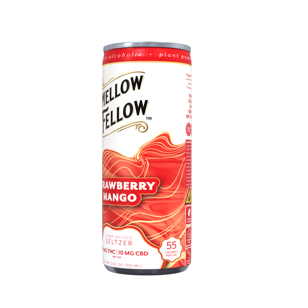 Delta 9 THC + CBD Seltzer Beverage 20MG - Strawberry Mango 4 Pack - Mellow Fellow