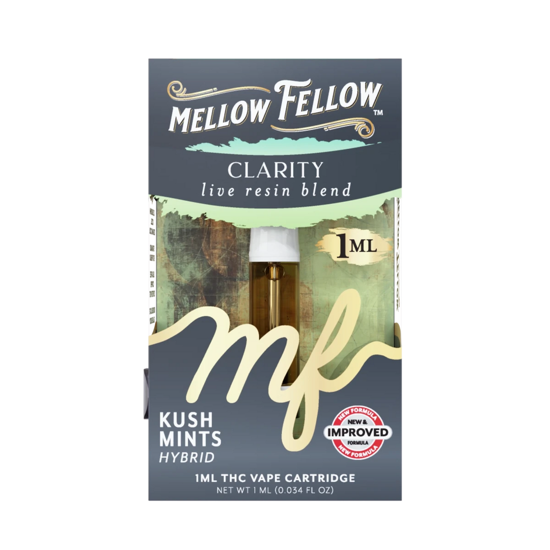 Clarity Blend 1ml Live Resin Vape Cartridge - Kush Mints (Hybrid) - Mellow Fellow Clarity Blend 1ml Live Resin Vape Cartridge - Kush Mints (Hybrid) - Mellow Fellow