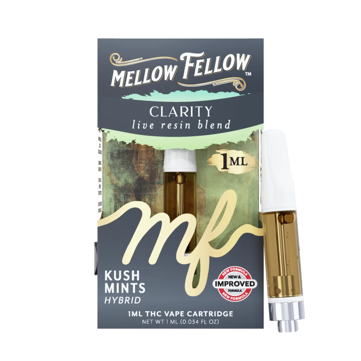 Clarity Blend 1ml Live Resin Vape Cartridge - Kush Mints (Hybrid) - Mellow Fellow Clarity Blend 1ml Live Resin Vape Cartridge - Kush Mints (Hybrid) - Mellow Fellow