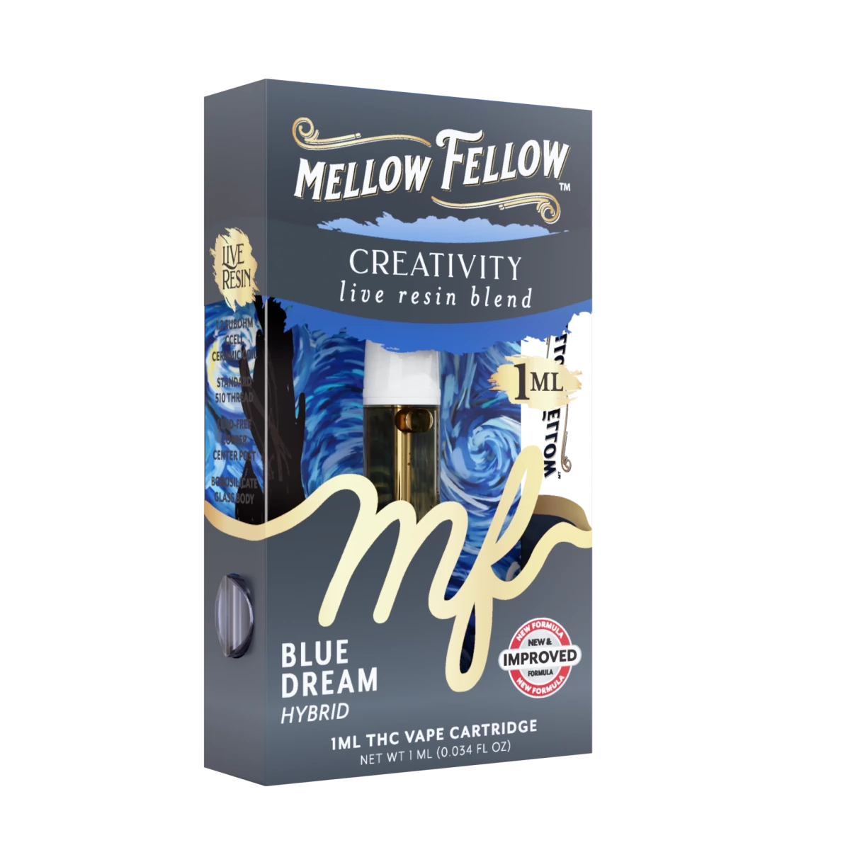 Creativity Blend 1ml Live Resin Vape Cartridge - Blue Dream (Hybrid) - Mellow Fellow Creativity Blend 1ml Live Resin Vape Cartridge - Blue Dream (Hybrid) - Mellow Fellow