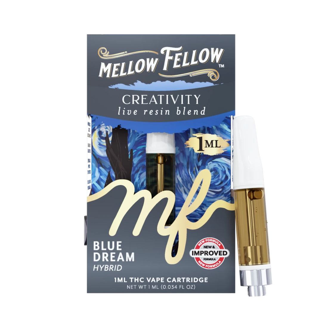 Creativity Blend 1ml Live Resin Vape Cartridge - Blue Dream (Hybrid) - Mellow Fellow Creativity Blend 1ml Live Resin Vape Cartridge - Blue Dream (Hybrid) - Mellow Fellow