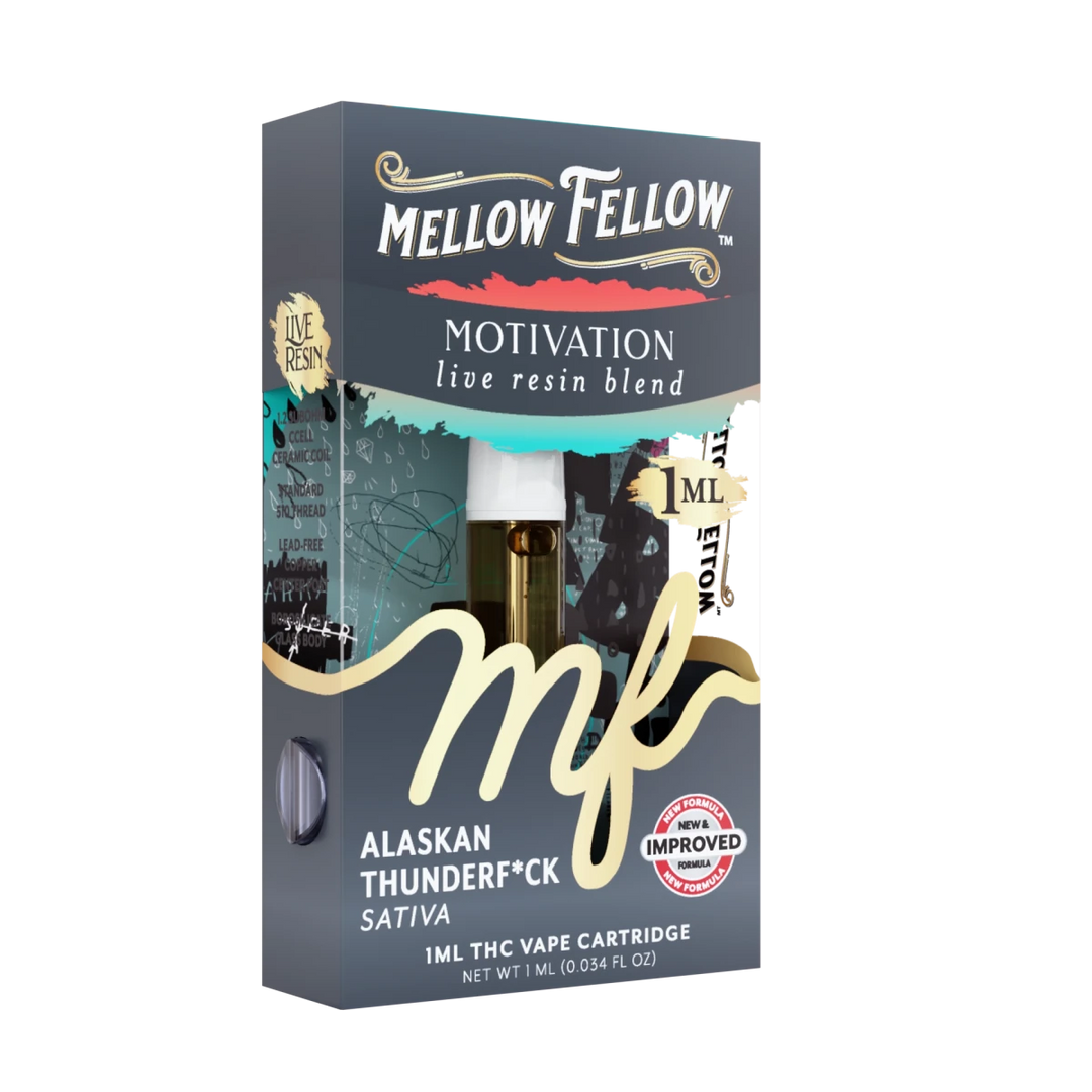 Motivation Blend 1ml Live Resin Vape Cartridge - Alaskan Thunderf*ck (Sativa) - Mellow Fellow