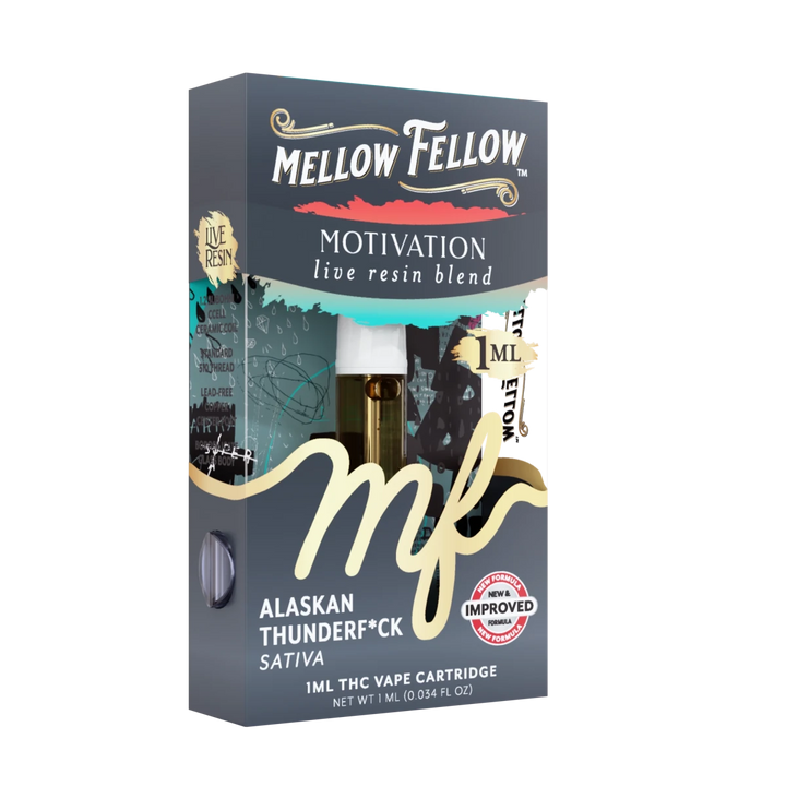 Motivation Blend 1ml Live Resin Vape Cartridge - Alaskan Thunderf*ck (Sativa) - Mellow Fellow