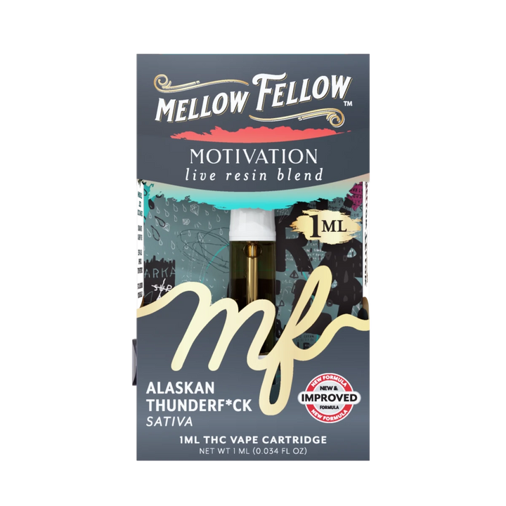 Motivation Blend 1ml Live Resin Vape Cartridge - Alaskan Thunderf*ck (Sativa) - Mellow Fellow