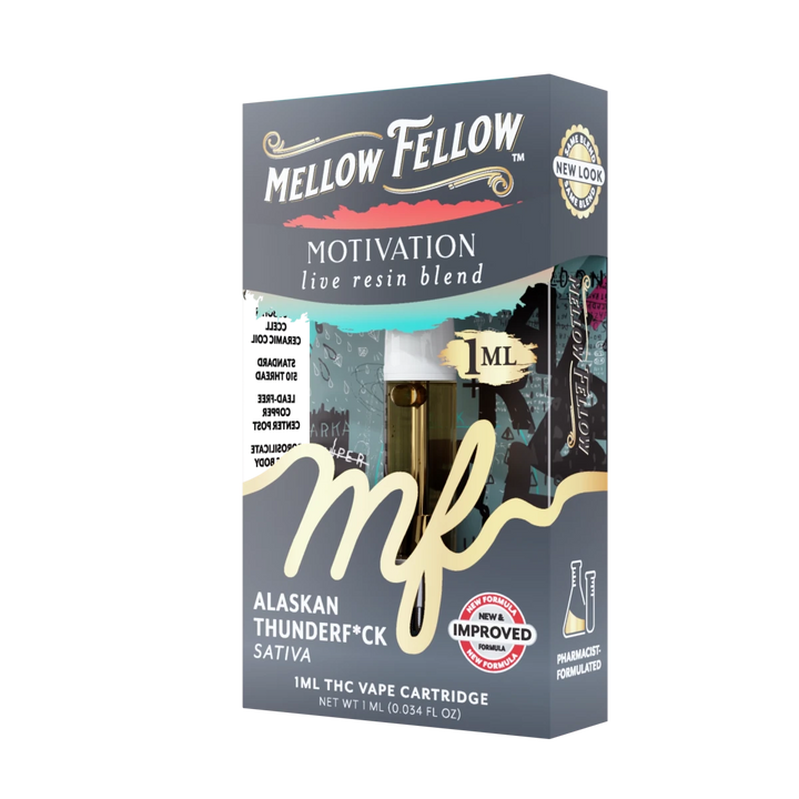 Motivation Blend 1ml Live Resin Vape Cartridge - Alaskan Thunderf*ck (Sativa) - Mellow Fellow