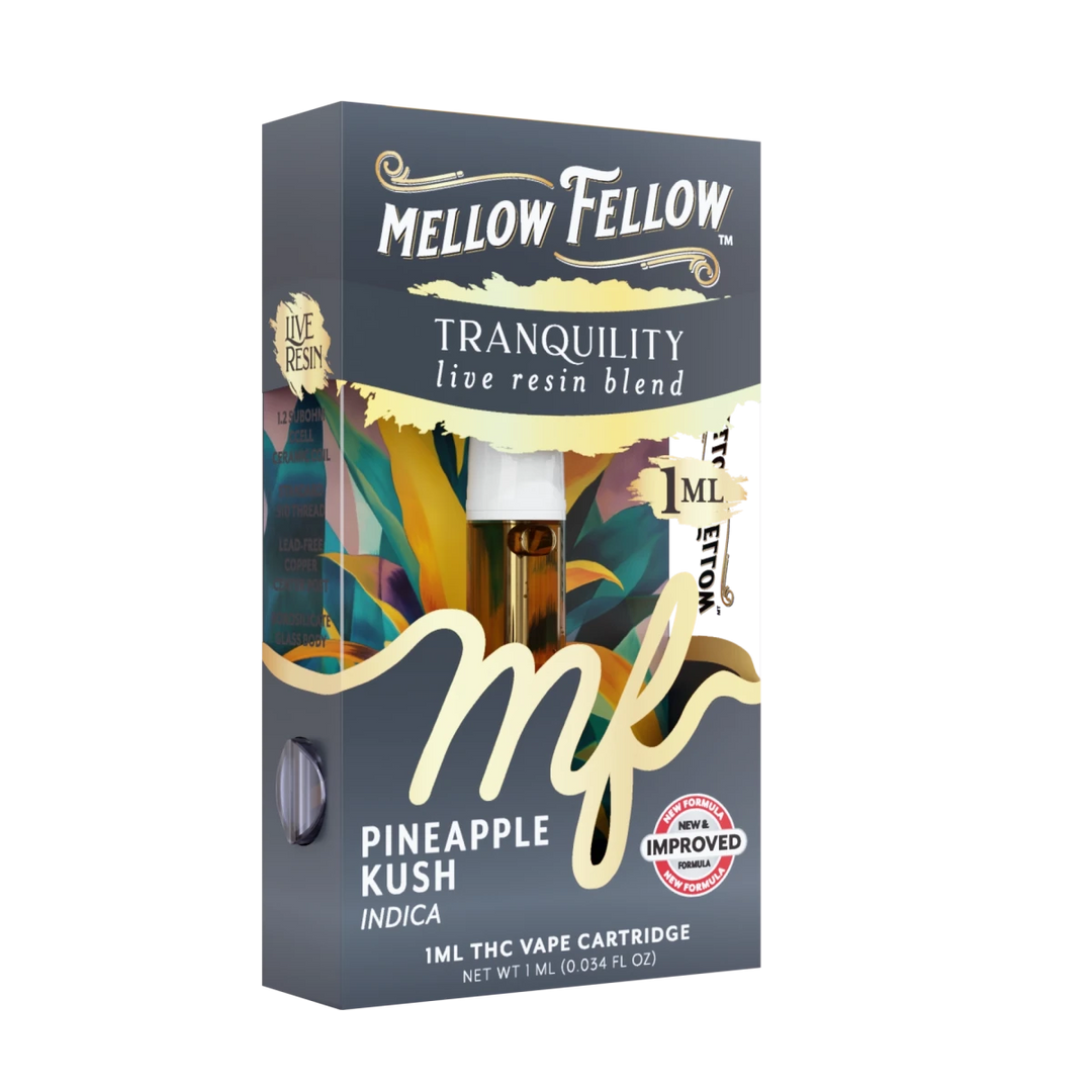 Tranquility Blend 1ml Live Resin Vape Cartridge - Pineapple Kush (Indica Dominant) - Mellow Fellow