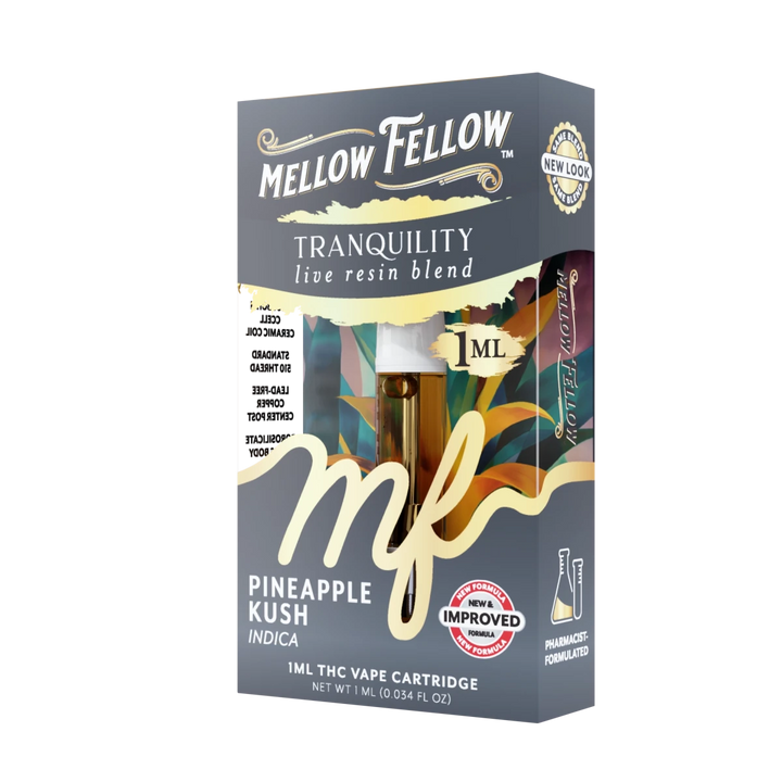 Tranquility Blend 1ml Live Resin Vape Cartridge - Pineapple Kush (Indica Dominant) - Mellow Fellow