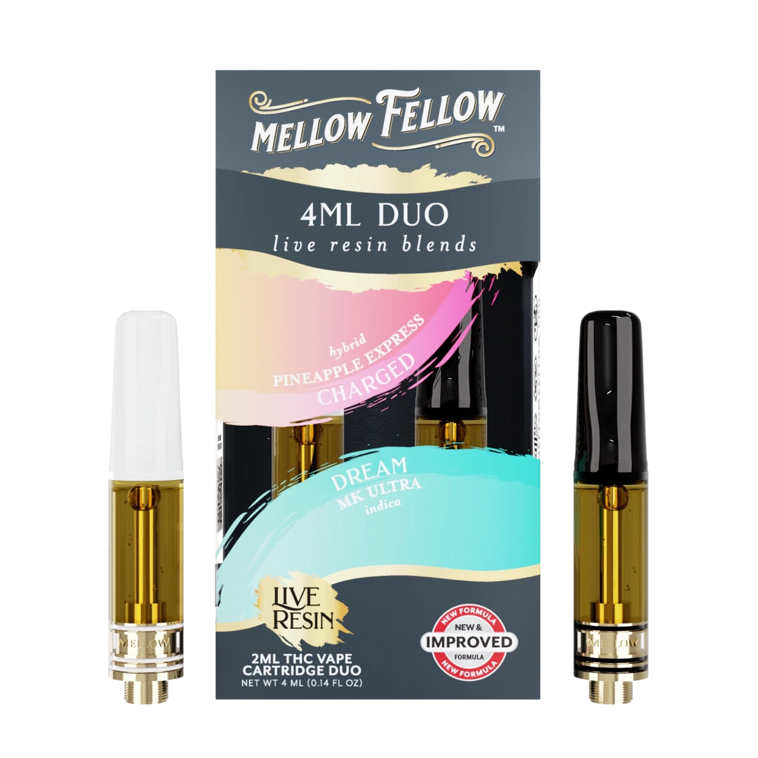 Charged - Pineapple Express (Hybrid) & Dream - MK Ultra (Indica) - Live Resin 4ml Vape Cart Duo - Mellow Fellow