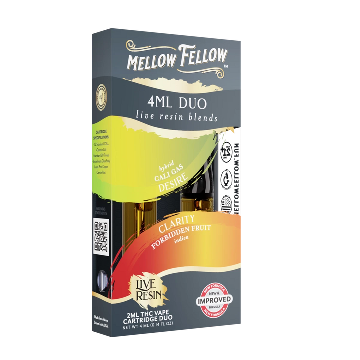 Desire - Cali Gas (Hybrid) & Clarity - Forbidden Fruit (Indica) - Live Resin 4ml Vape Cart Duo - Mellow Fellow