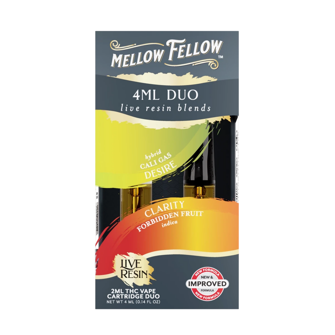 Desire - Cali Gas (Hybrid) & Clarity - Forbidden Fruit (Indica) - Live Resin 4ml Vape Cart Duo - Mellow Fellow