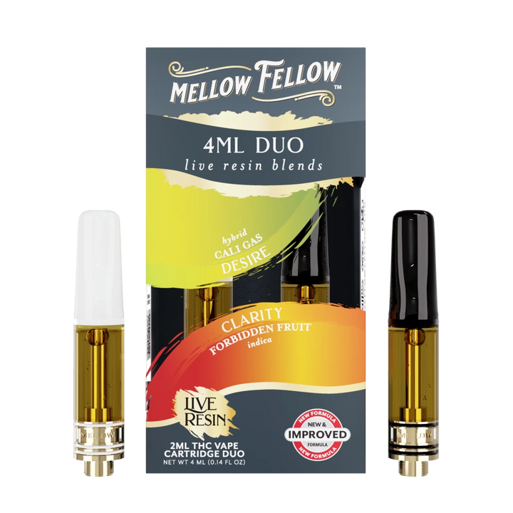 Desire - Cali Gas (Hybrid) & Clarity - Forbidden Fruit (Indica) - Live Resin 4ml Vape Cart Duo - Mellow Fellow