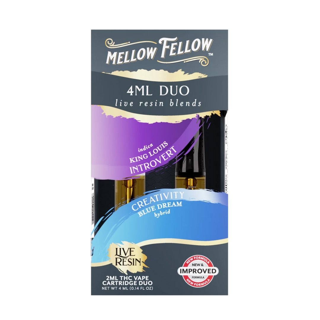 Introvert - King Louis (Indica) & Creativity - Blue Dream (Hybrid) - Live Resin 4ml Vape Cart Duo - Mellow Fellow