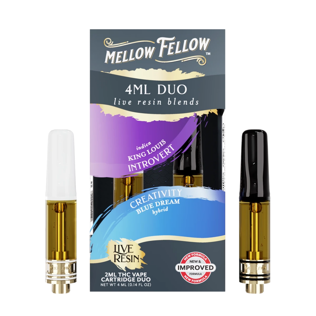 Introvert - King Louis (Indica) & Creativity - Blue Dream (Hybrid) - Live Resin 4ml Vape Cart Duo - Mellow Fellow