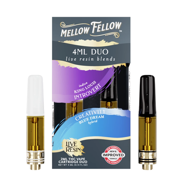 Introvert - King Louis (Indica) & Creativity - Blue Dream (Hybrid) - Live Resin 4ml Vape Cart Duo - Mellow Fellow