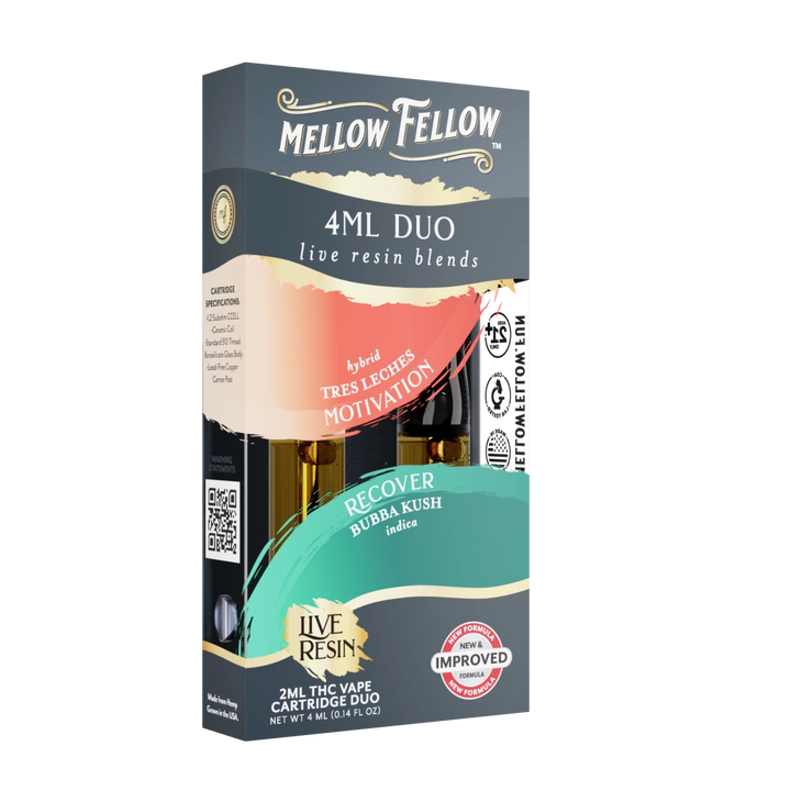 Motivation - Tres Leches (Hybrid) & Recover - Bubba Kush (Indica) - Live Resin 4ml Vape Cart Duo - Mellow Fellow