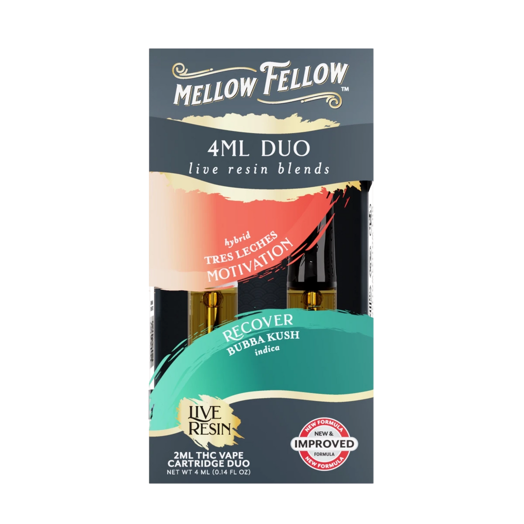 Motivation - Tres Leches (Hybrid) & Recover - Bubba Kush (Indica) - Live Resin 4ml Vape Cart Duo - Mellow Fellow
