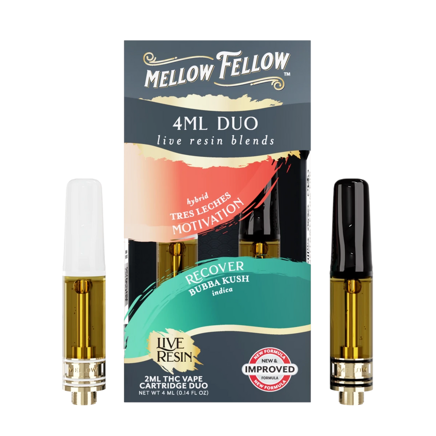 Motivation - Tres Leches (Hybrid) & Recover - Bubba Kush (Indica) - Live Resin 4ml Vape Cart Duo - Mellow Fellow