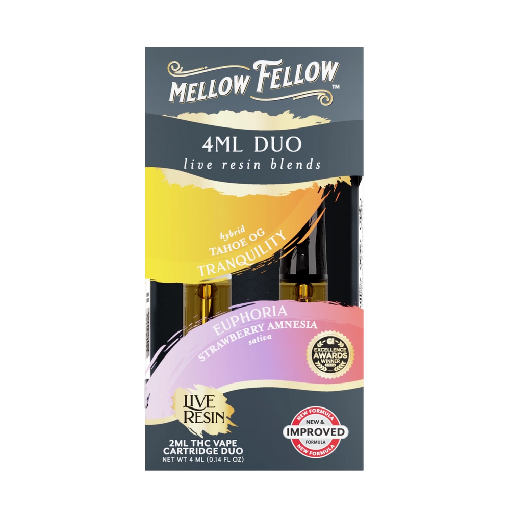 Euphoria - Strawberry Amnesia (Sativa) & Tranquility - Tahoe OG (Hybrid) - Live Resin 4ml Vape Cart Duo - Mellow Fellow