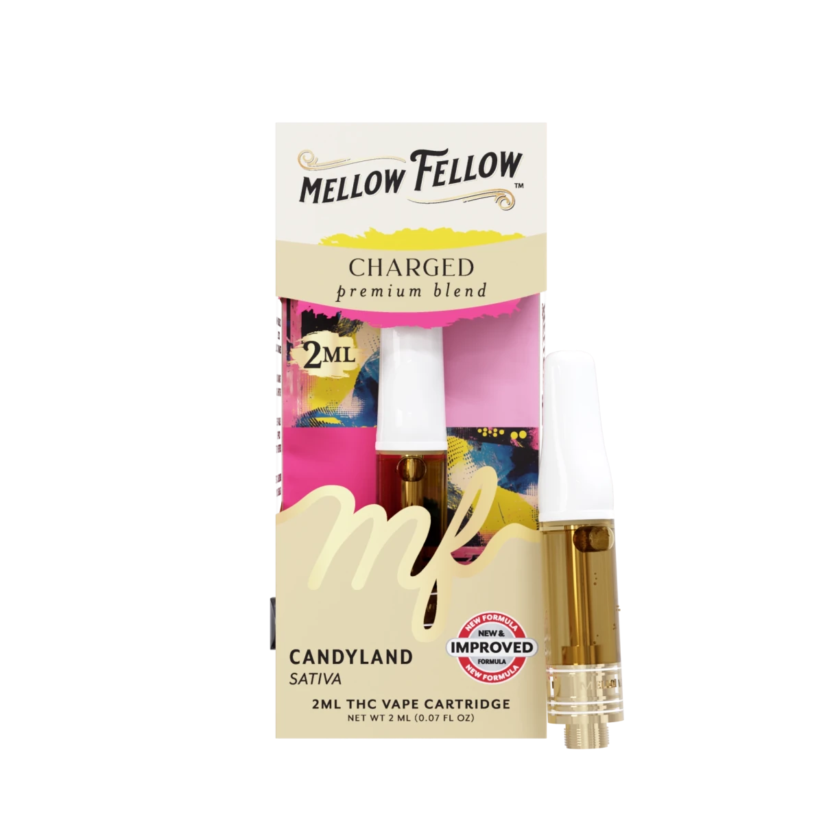 Charged Blend 2ml Vape Cartridge - Candyland (Sativa) - Mellow Fellow Charged Blend 2ml Vape Cartridge - Candyland (Sativa) - Mellow Fellow