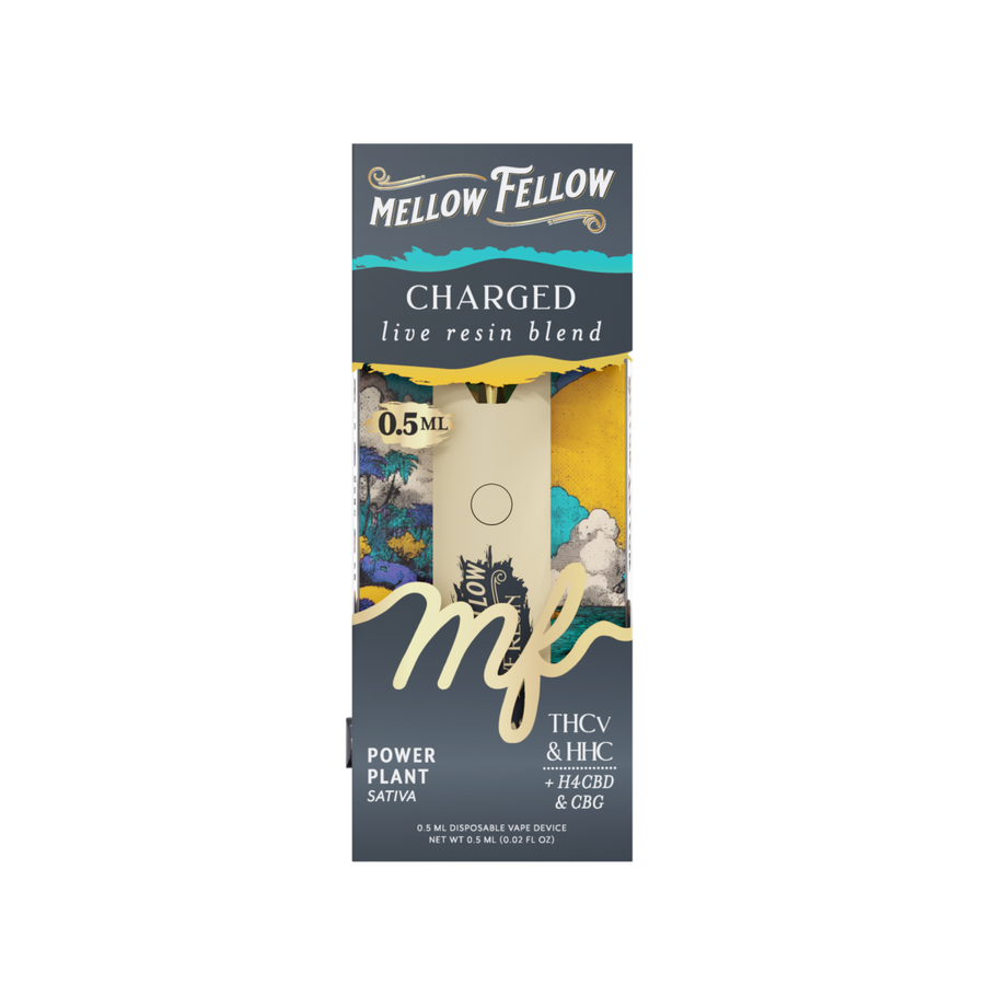 Mellow Fellow Charged live resin blend packaging on a white background