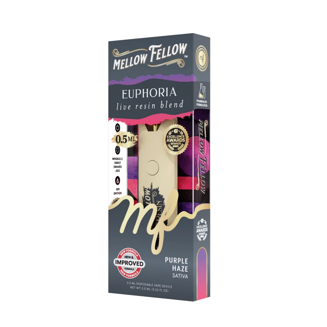 Euphoria Blend 0.5ml Live Resin Disposable Vape - Purple Haze (Sativa) Mellow Fellow Euphoria Blend 0.5ml Live Resin Disposable Vape - Purple Haze (Sativa) Mellow Fellow