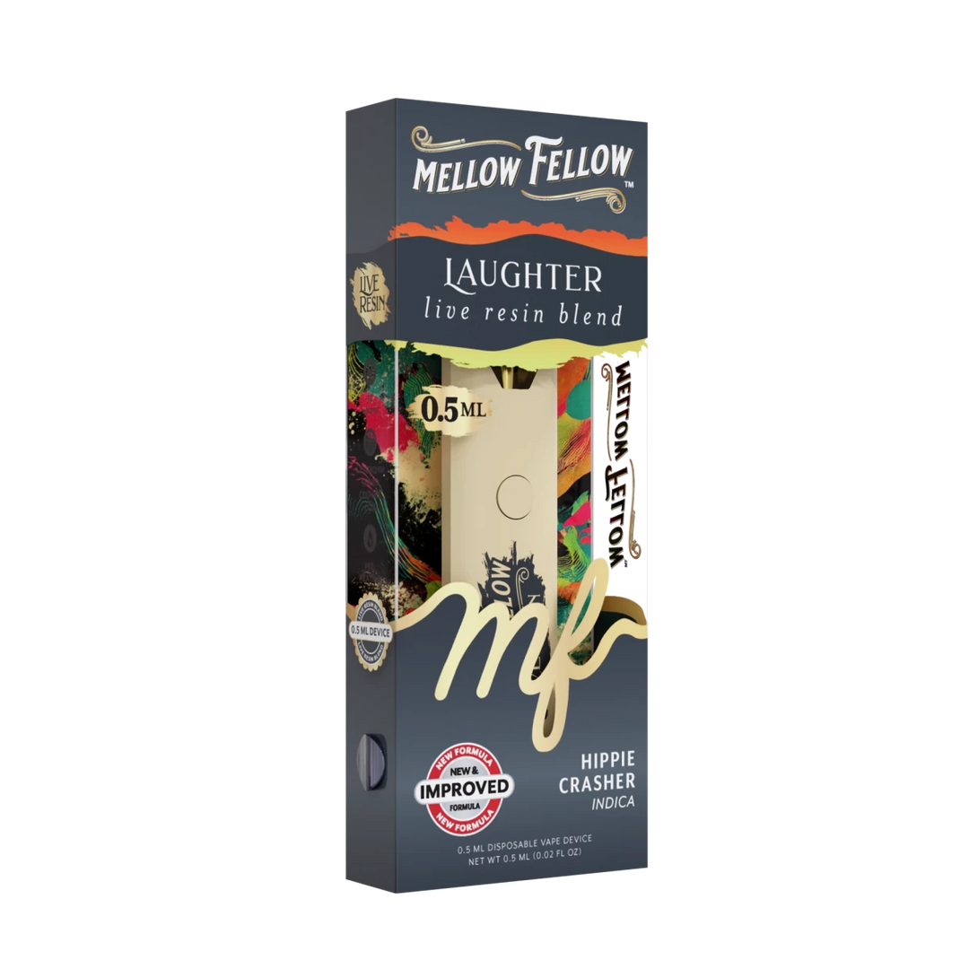 Laughter Blend 0.5ml Live Resin Disposable Vape - Hippie Crasher (Indi - Mellow Fellow Laughter Blend 0.5ml Live Resin Disposable Vape - Hippie Crasher (Indi - Mellow Fellow