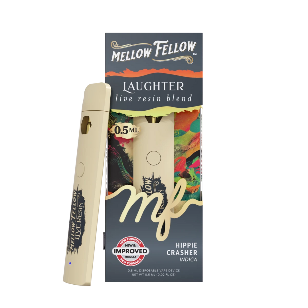 Laughter Blend 0.5ml Live Resin Disposable Vape - Hippie Crasher (Indi - Mellow Fellow Laughter Blend 0.5ml Live Resin Disposable Vape - Hippie Crasher (Indi - Mellow Fellow