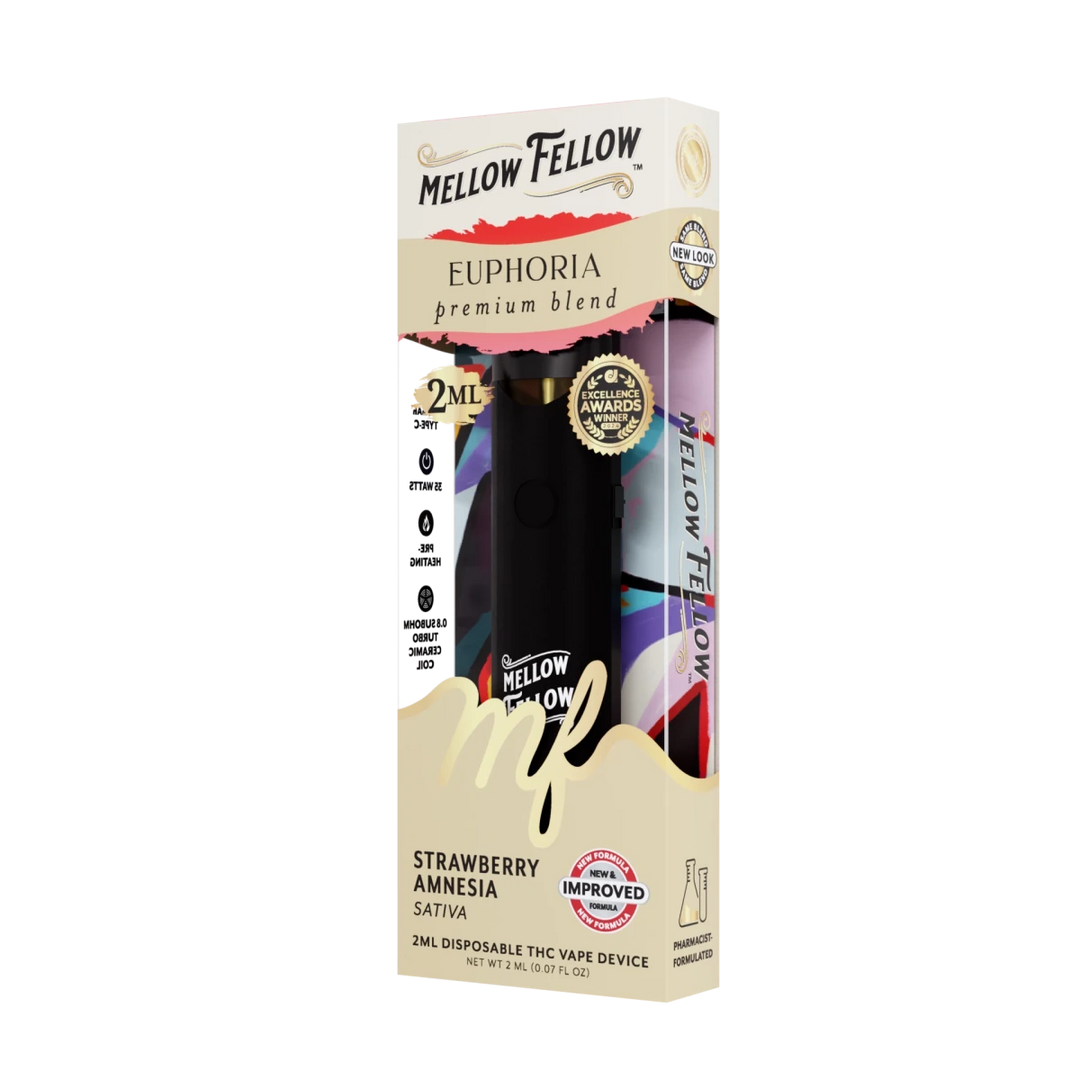 Euphoria Blend 2ml Disposable Vape - Strawberry Amnesia (Sativa) - Mellow Fellow Euphoria Blend 2ml Disposable Vape - Strawberry Amnesia (Sativa) - Mellow Fellow