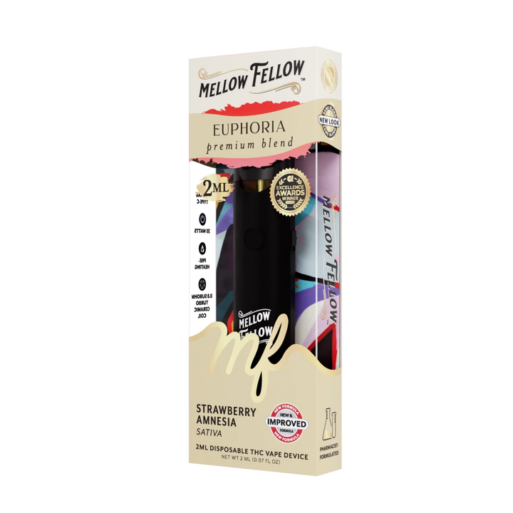 Euphoria Blend 2ml Disposable Vape - Strawberry Amnesia (Sativa) - Mellow Fellow