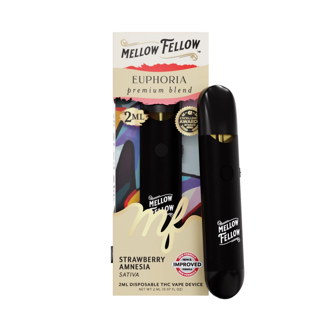Euphoria Blend 2ml Disposable Vape - Strawberry Amnesia (Sativa) Mellow Fellow Euphoria Blend 2ml Disposable Vape - Strawberry Amnesia (Sativa) Mellow Fellow