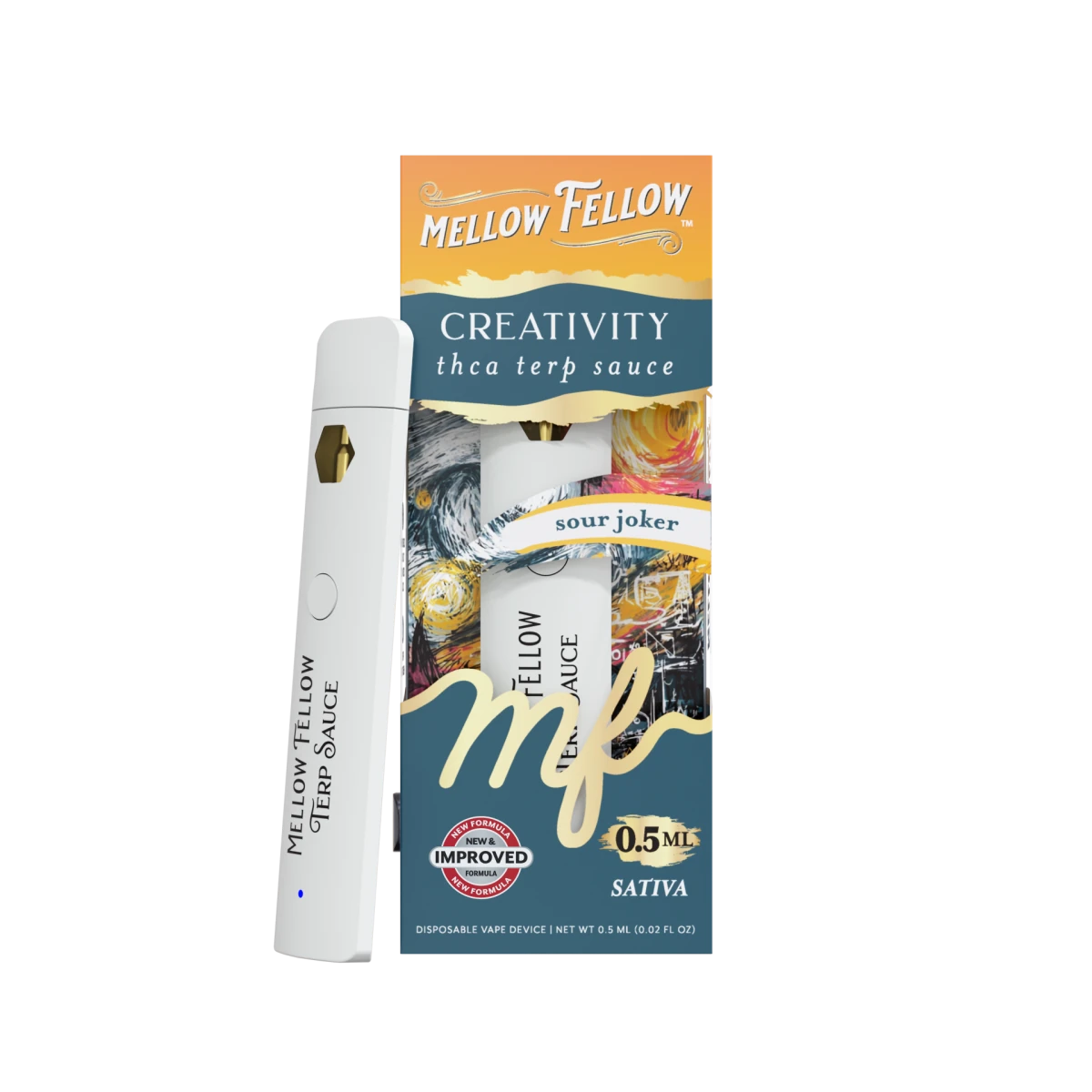 Creativity Blend 0.5ml Terp Sauce Disposable Vape - Sour Joker (Sativa - Mellow Fellow Creativity Blend 0.5ml Terp Sauce Disposable Vape - Sour Joker (Sativa - Mellow Fellow