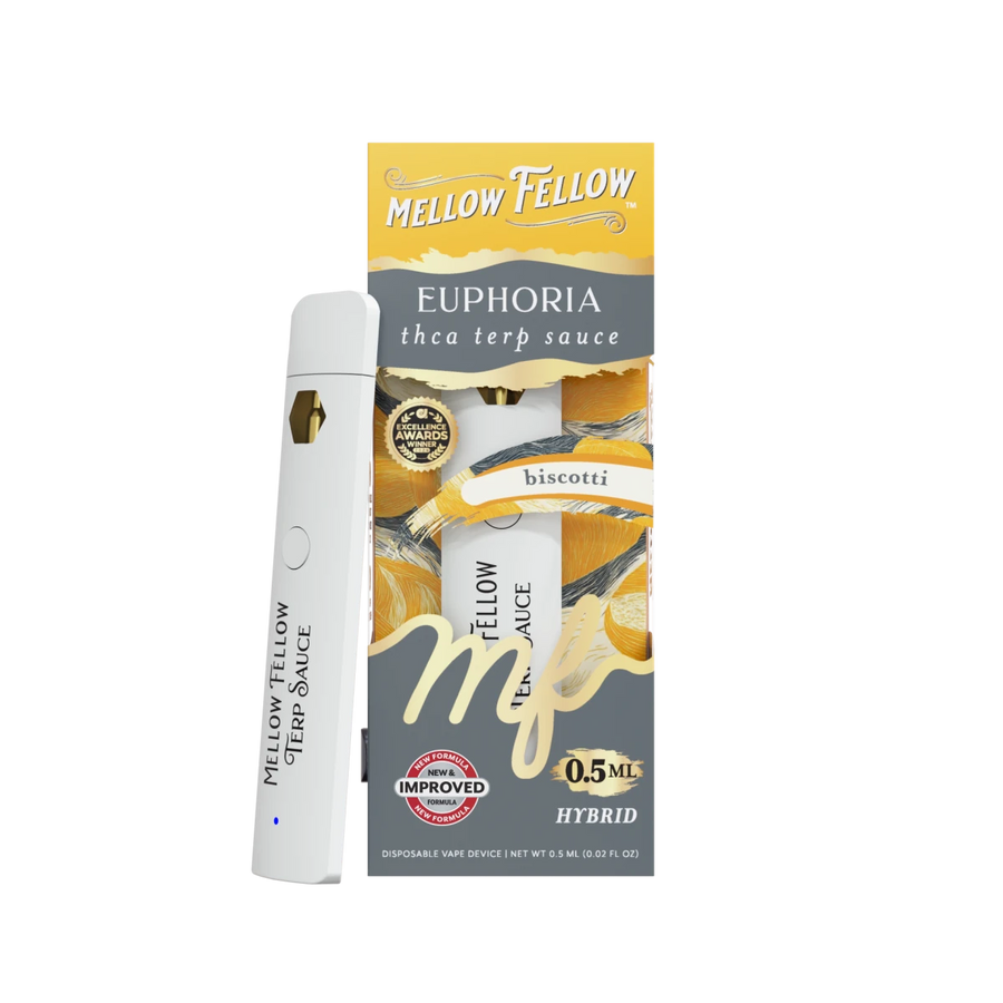 Euphoria Blend 0.5ml Terp Sauce Disposable Vape - Biscotti (Hybrid) - Mellow Fellow Euphoria Blend 0.5ml Terp Sauce Disposable Vape - Biscotti (Hybrid) - Mellow Fellow
