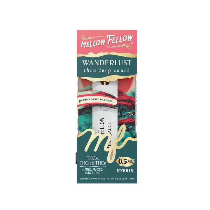 Mellow Fellow Wanderlust thca terp sauce packaging on a white background