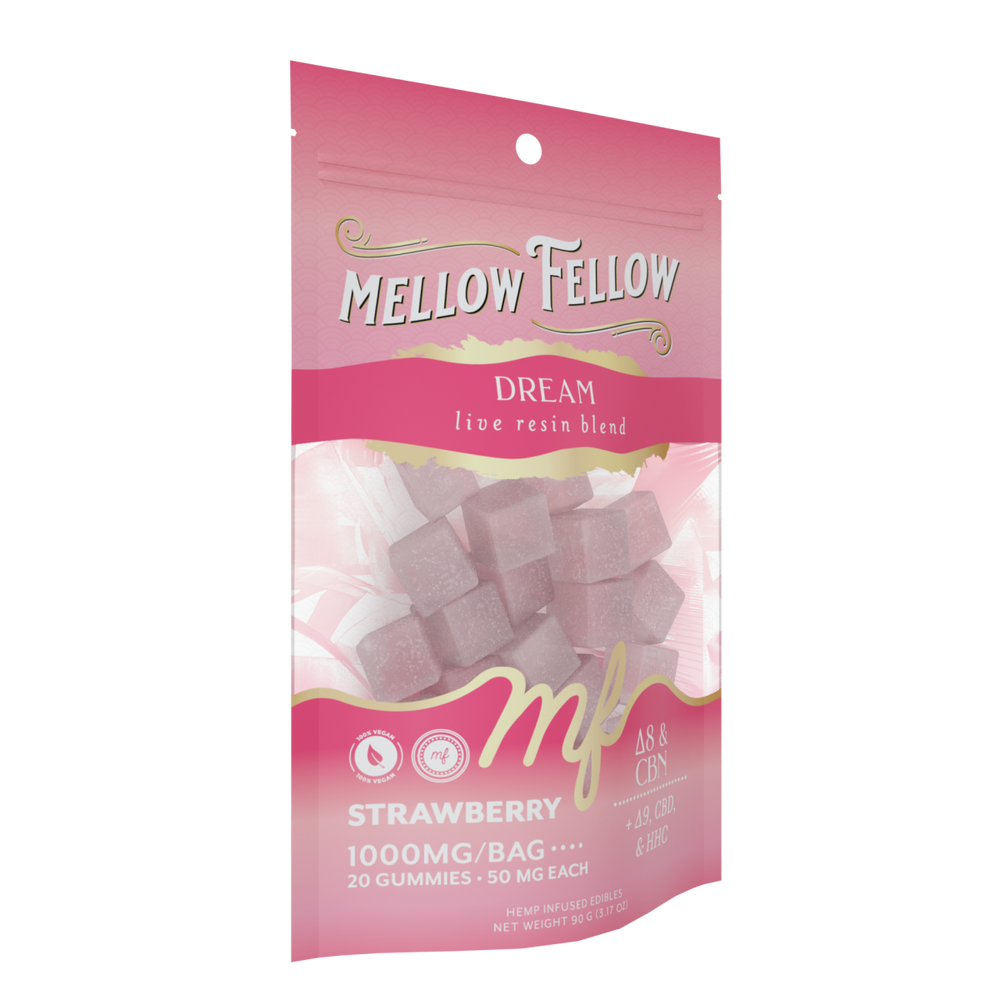 Dream Blend - Live Resin M - Fusions Edibles - Strawberry 1000mg - Mellow Fellow