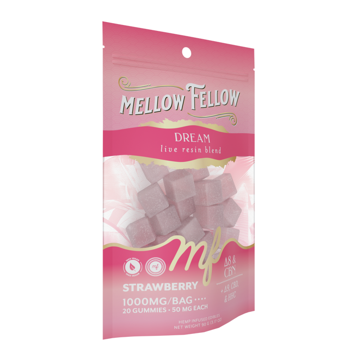 Dream Blend - Live Resin M - Fusions Edibles - Strawberry 1000mg - Mellow Fellow