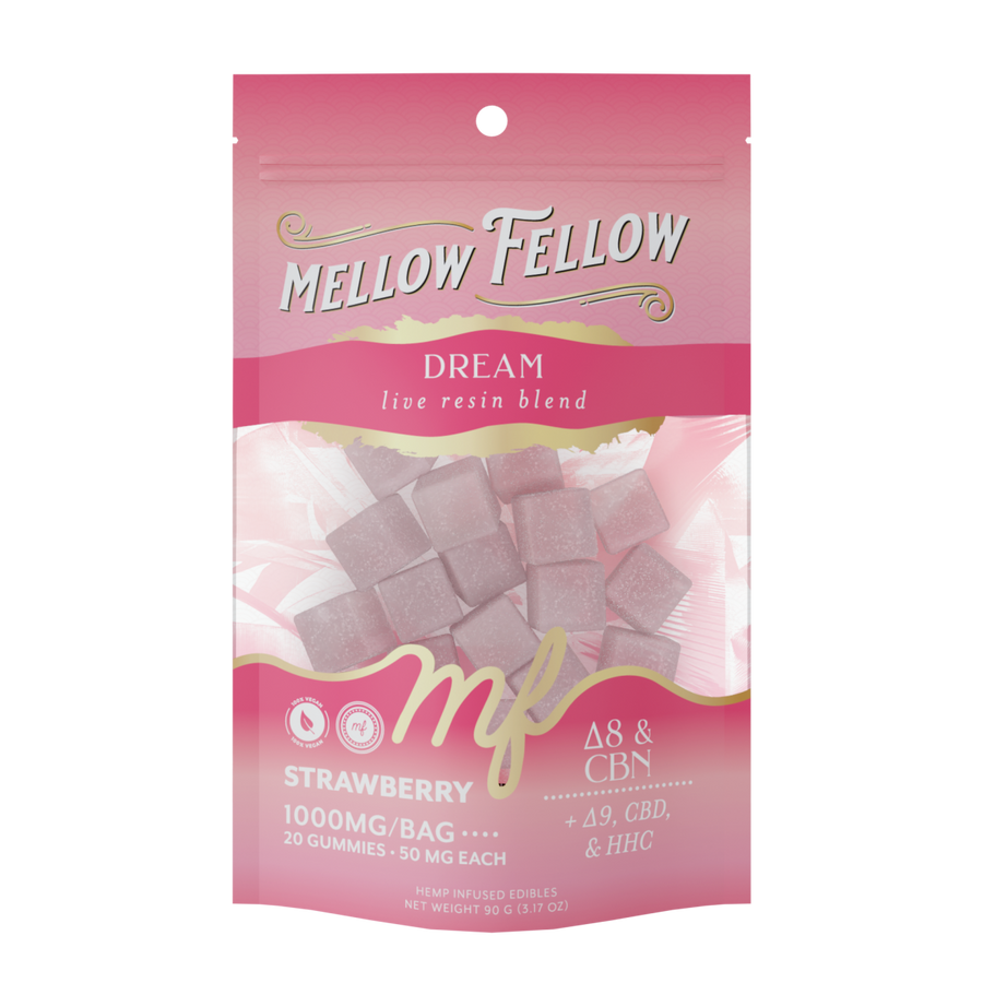 Dream Blend - Live Resin M - Fusions Edibles - Strawberry 1000mg - Mellow Fellow