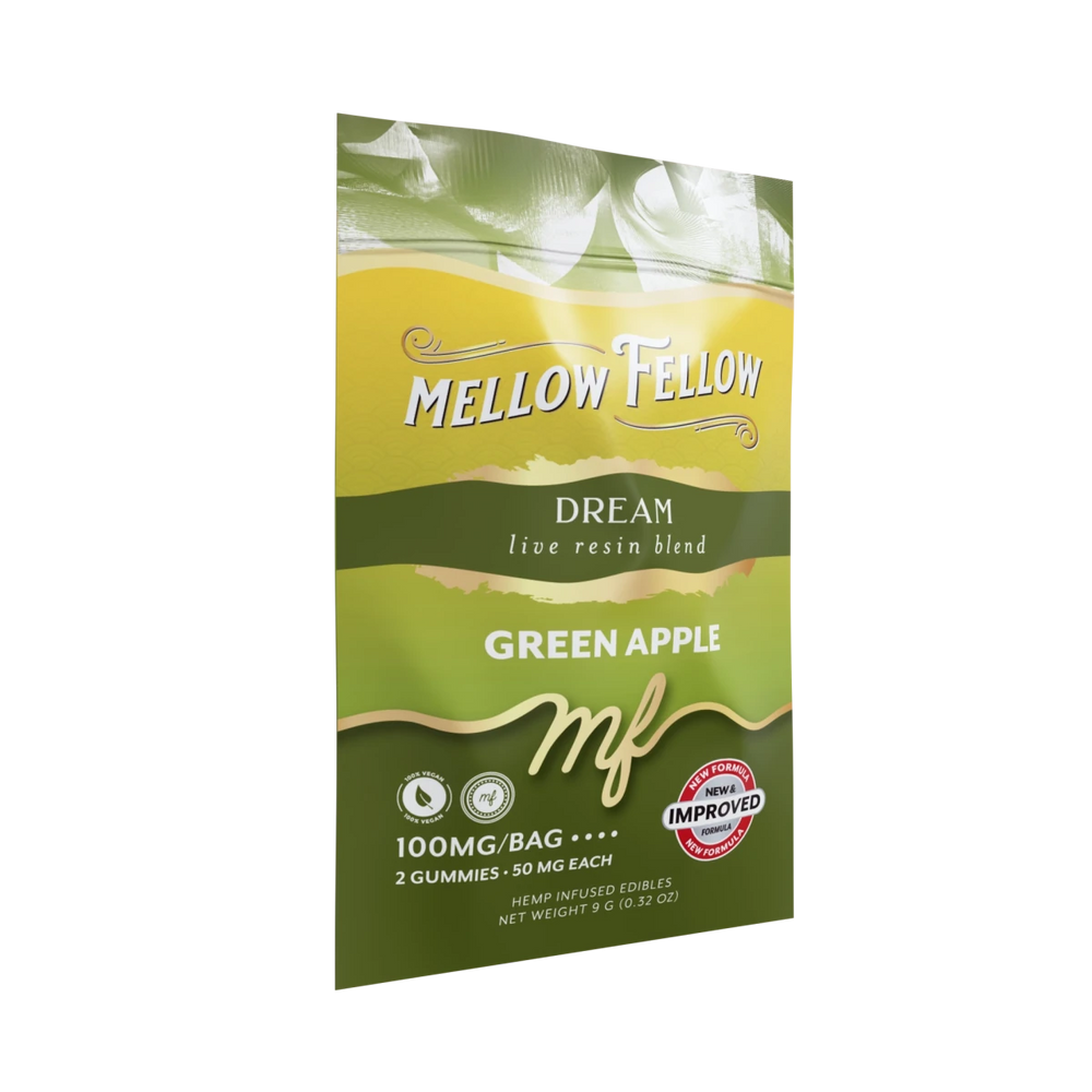 Dream Blend - Live Resin M - Fusions Edibles Sachets - Green Apple 100mg - Mellow Fellow