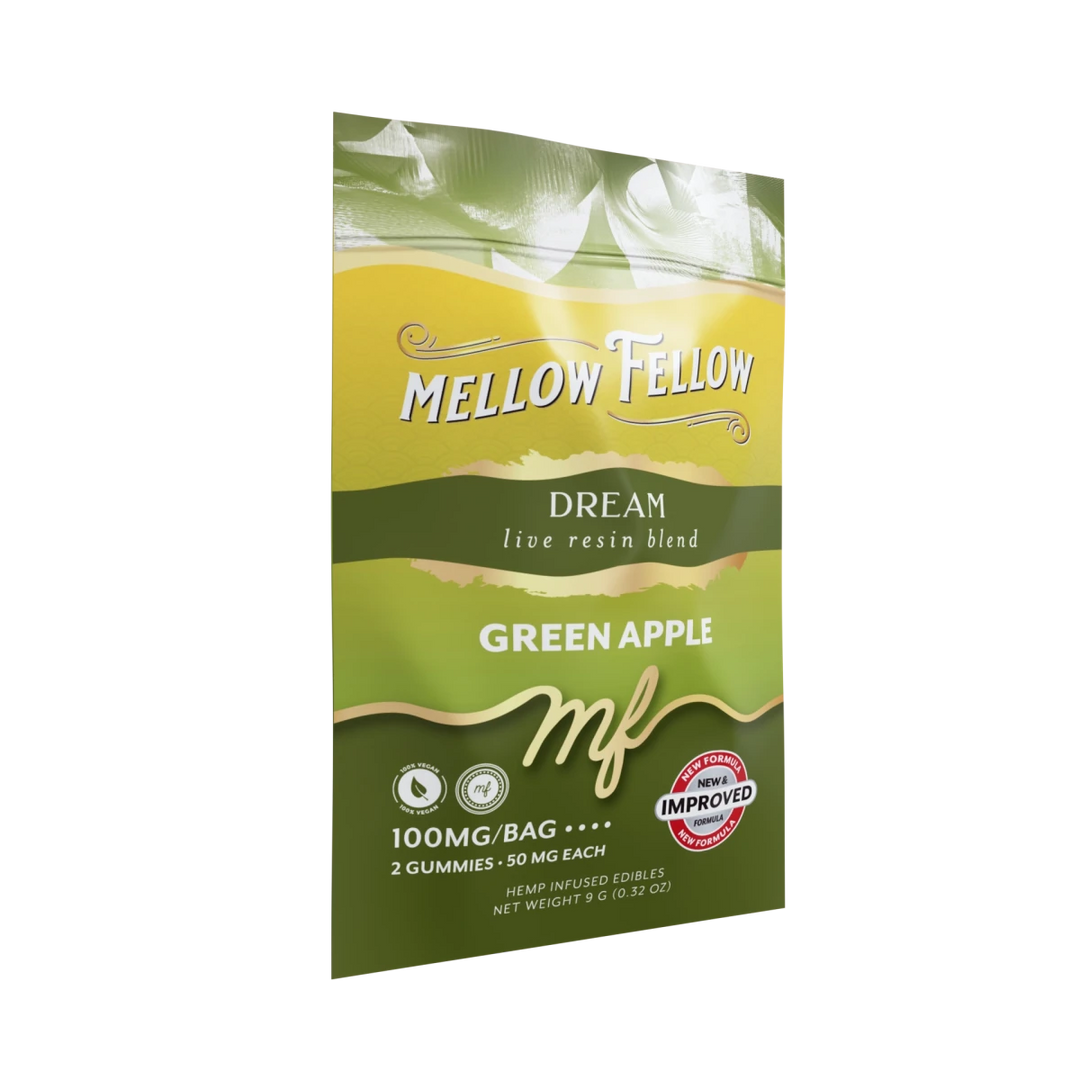 Dream Blend - Live Resin M - Fusions Edibles Sachets - Green Apple 100mg - Mellow Fellow