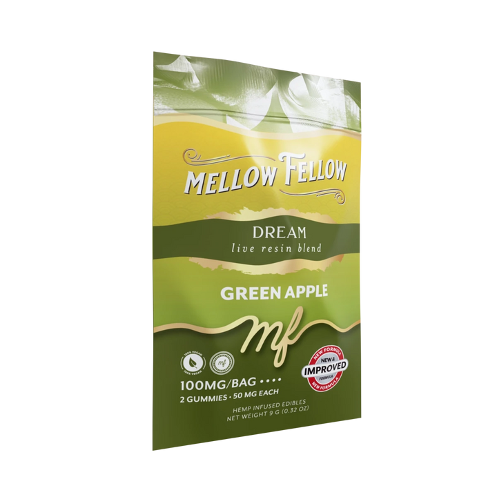 Dream Blend - Live Resin M - Fusions Edibles Sachets - Green Apple 100mg - Mellow Fellow